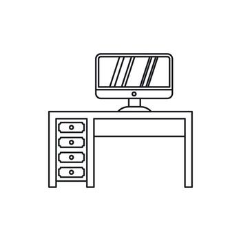 Desktop with computer icon, outline style vector