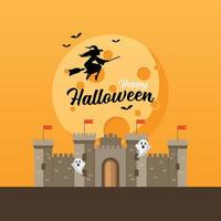 Castle with witch flying over the moon vector