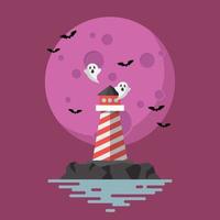 Haunted Lighthouse with moon on background vector