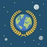 Earth globe with golden wreath on space background vector