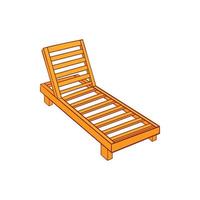 Wooden chaise lounge icon, cartoon style vector