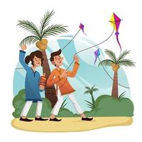 Playing Kites On Makar Sankranti Day vector