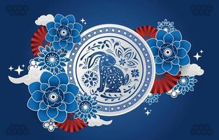 Blue Water Rabbit With Chinese Ornaments vector