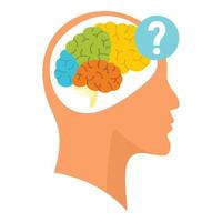 Human brain question icon, flat style vector