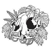 Floral Aroid Plant Cat Skull Illustration Coloring Page vector