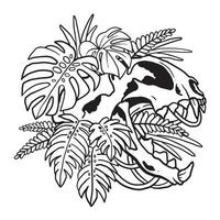 Floral Aroid Plant Cat Skull Illustration Coloring Page vector