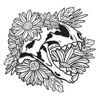 Floral Daisy flower Cat Skull Illustration Coloring Page vector