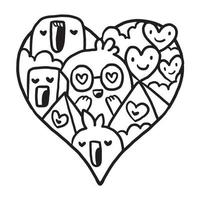 Heart doodle Cute Valentine Coloring Page vector