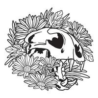 Floral Daisy flower Cat Skull Illustration Coloring Page vector