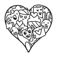 Heart doodle Cute Valentine Coloring Page vector