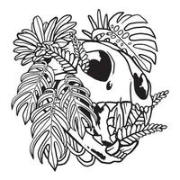 Floral Aroid Plant Cat Skull Illustration Coloring Page vector