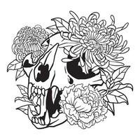 Floral Crysanthemum Flower Cat Skull Coloring Page vector