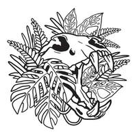 Floral Aroid Plant Cat Skull Illustration Coloring Page vector