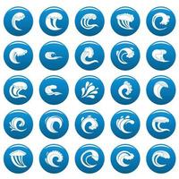 Water wave vector icons set blue, simple style