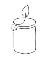 Hand drawn one line burning candle vector icon. Continuous Christmas advent outline illustration for greeting card, web design isolated holiday invitation on white background