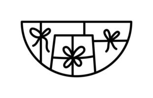 cajas de regalo de vector de invierno dibujadas a mano en marco medio redondo de constructor. ilustración de composición de adviento de navidad para tarjeta de felicitación, invitación de vacaciones aislada de diseño web