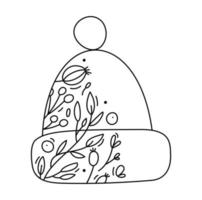 invierno bebé vector sombrero línea icono y ramas, bayas. ropa de feliz navidad, gráficos de signos de gorro, icono lineal de trazo editable