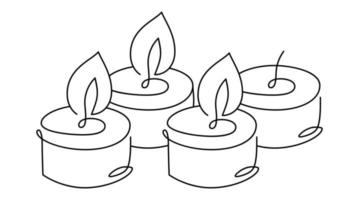 Hand drawn continuous one line four candles vector icon. Christmas advent three burning cundles. Outline illustration for greeting card, web design isolated holiday invitation on white background