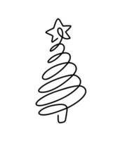 Christmas vector pine fir tree one line art with star. Continuous one line drawing. illustration minimalistic design for xmas and New Year type concept