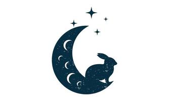 silueta de conejo en el logo de la luna vector