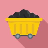 Mine coal wagon icon, flat style vector