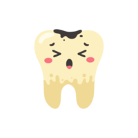 Cartoon teeth and gums inside the mouth are happy with the problem of tooth decay. There are plaque on the teeth. png