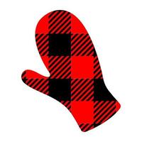 Winter mitten with black and red buffalo pattern. Human palm shape with gingham checkered print vector