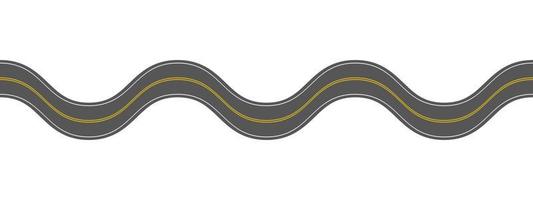 Empty wavy asphalt road with marking. Horizontal aerial view. Seamless highway template. Element of street roadway vector