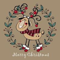 A Christmas card with a cute winter deer. doodle style. Vector. vector