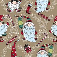 Christmas seamless pattern with cute Nordic gnomes. Doodle style. Vector. vector