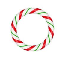 Christmas candy cane circle frame with red and green striped. Xmas border with striped candy lollipop pattern. Blank christmas and new year template. Vector illustration isolated on white background