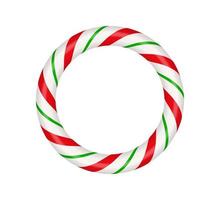 Christmas candy cane circle frame with red and green striped. Xmas border with striped candy lollipop pattern. Blank christmas and new year template. Vector illustration isolated on white background