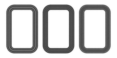 Auto tire tread rectangle frame. Car and motorcycle tire pattern, wheel tyre tread track print. Black tyre square border. Vector illustration isolated on white background