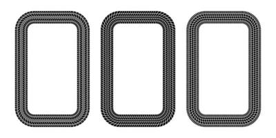 Auto tire tread rectangle frame. Car and motorcycle tire pattern, wheel tyre tread track print. Black tyre square border. Vector illustration isolated on white background