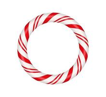 Christmas candy cane circle frame with red and white striped. Xmas border with striped candy lollipop pattern. Blank christmas and new year template. Vector illustration isolated on white background
