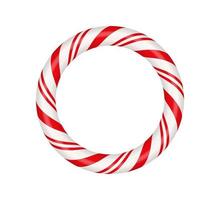 Christmas candy cane circle frame with red and white striped. Xmas border with striped candy lollipop pattern. Blank christmas and new year template. Vector illustration isolated on white background