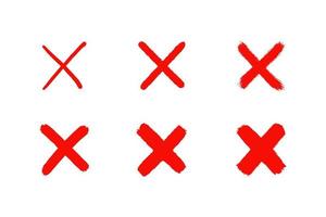 marca de cruz roja dibujada a mano grunge. símbolos dibujados con pincel no y x. cruce x para la casilla de verificación. iconos falsos ilustración vectorial aislado sobre fondo blanco vector