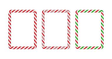 Christmas candy cane square frame with red,green and white striped. Xmas border with striped candy lollipop pattern. Christmas and new year template. Vector illustration isolated on white background
