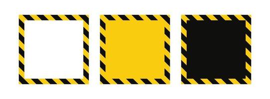 Warning square frame with yellow and black diagonal stripes. Rectangle warn frame. Yellow and black caution tape border. Vector illustration on white background