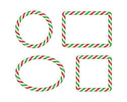 Christmas candy cane frames with red and white striped. Xmas circle, oval, square border with striped candy lollipop pattern. Blank christmas template Vector illustration isolated on white background