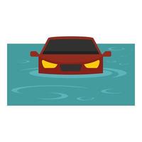 Red car flood icon, flat style vector