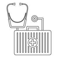 Stethoscope, first aid kit icon, outline style vector