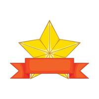 Gold star award with ribbon icon, cartoon style vector