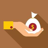 Hand holding money icon, flat style vector