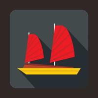 Vietnamese junk boat icon, flat style vector