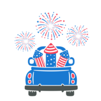 4. Juli. Ein Lastwagen mit Raketen, um am Unabhängigkeitstag ein Feuerwerk der amerikanischen Flagge zu schießen. png