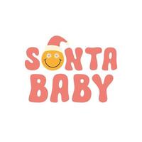 Santa Baby lettering text isolated on a white background. Christmas vector illustration with smiling face in Santa hat