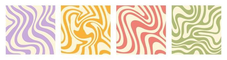 Abstract set square backgrounds with colorful waves. Trendy vector illustration in style retro 60s, 70s. Pastel colors