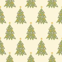 Retro Groovy Christmas tree vector seamless pattern. Vintage print in style 70s, 80s