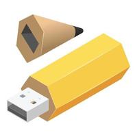 icono de flash usb de pluma, estilo isométrico vector